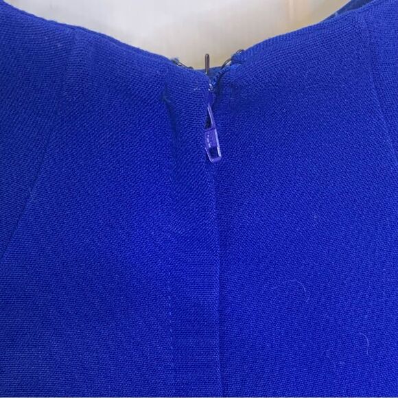 Milly Ella Sheath Dress Size 4 Blue Gold Belted Knee Length Career - Picture 6 of 11